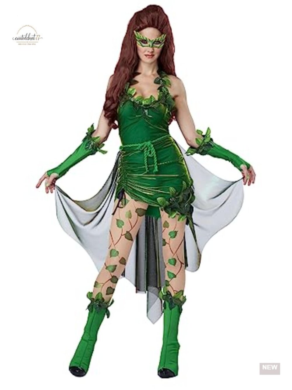 Halter Dress Costume with Mask, Glovelettes, Boot Covers, Leggings & Detachable